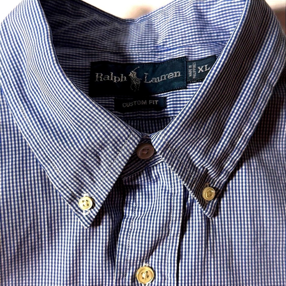 Ralph Lauren Men's XL Custom Fit Button-up Long Sleeve Blue Gingham Check